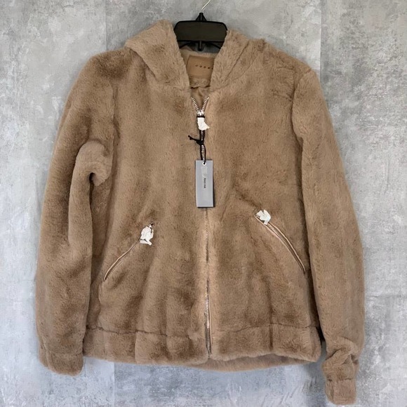 BLANKNYC Sand Stoner Siren Teddy Faux Fur Full-Zip Hooded Coat SZ M - Picture 1 of 8
